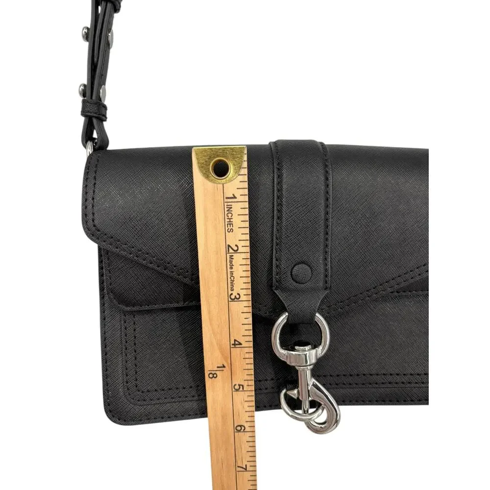 Rebecca Minkoff Hudson Moto Mini Crossbody Bag Black Saffiano Leather Bikercore